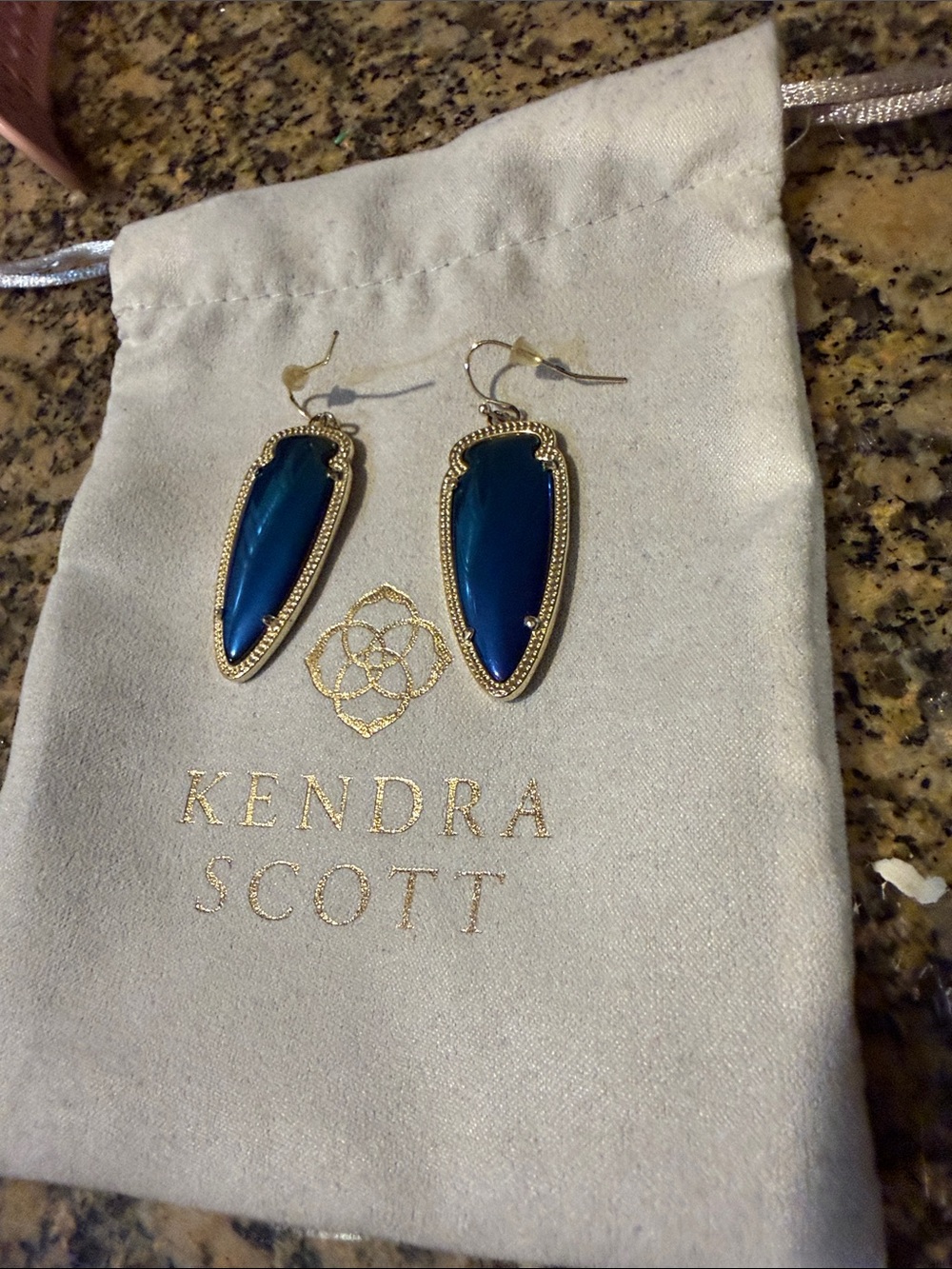 Kendra Scott Teal Blue Gold Ella-Inspired Drop Earrings